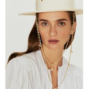 Ruslan Baginskiy Double Chain Strap Straw Boater Hat in White NWT